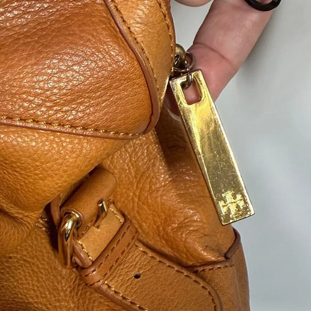 Tory Burch Amalie slouch shoulder bag brown pebbled leather 12x13x6